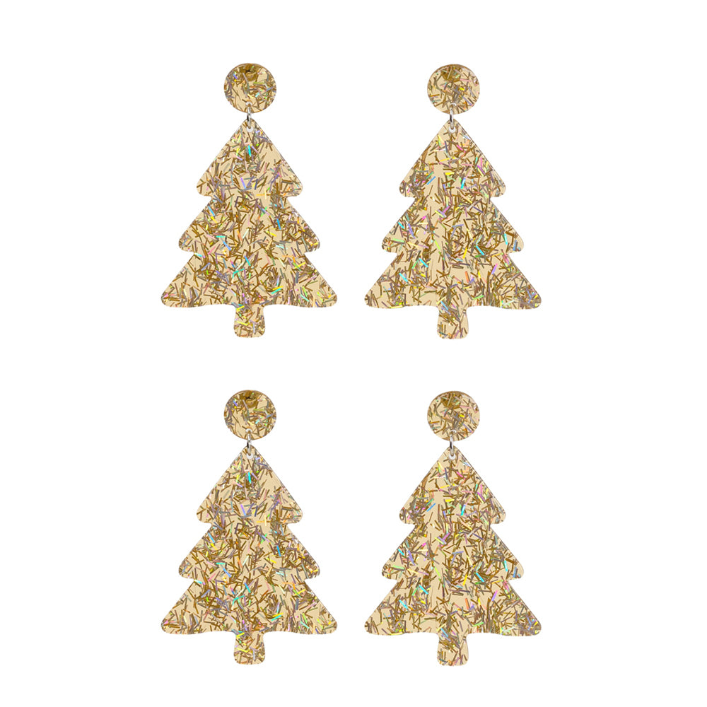2PK Splosh Stainless Steel Christmas Tree Earrings - Gold