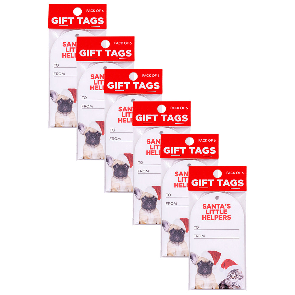 6x 6pc Splosh Christmas Helpers Gift Tags Set 300gsm Card 11.5cm - White/Red