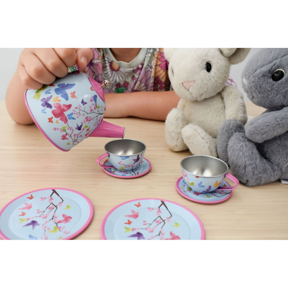15pc Kaper Kidz Pink Blossom Butterfly Tin Tea Set Kids 3y+