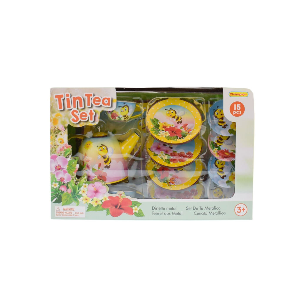15pc Kaper Kidz Bee Tin Tea Set Kids Pretend Play Toy 3y+