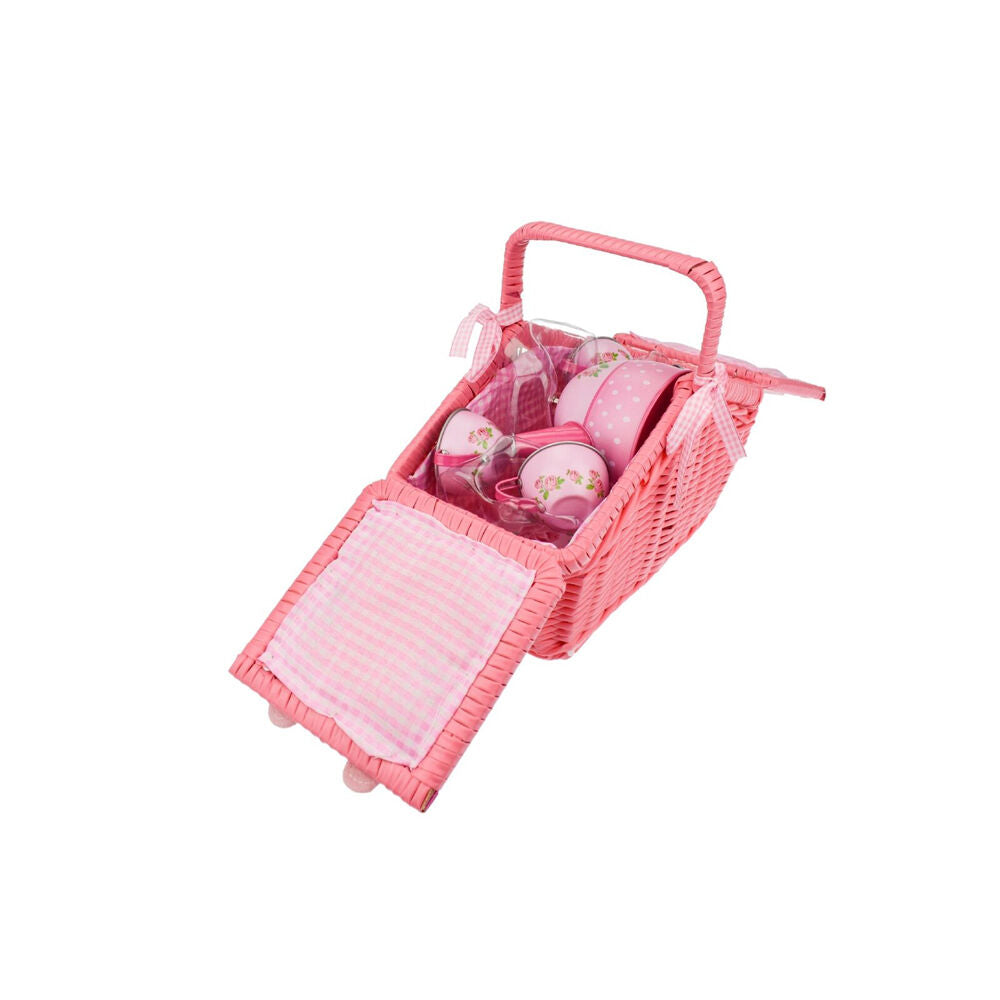 18pc Kaper Kidz Rose Tin Tea Set w/ Picnic Basket Kids Pretend Play Toy 3y+