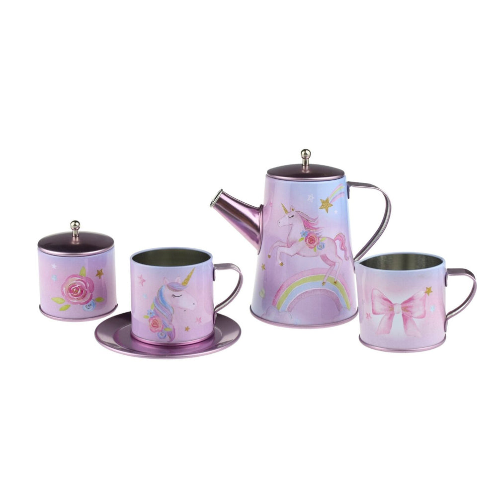 18pc Kaper Kidz Rainbow Unicorn Kids/Childrens Tin Tea Mug Set In Suitcase 3y+