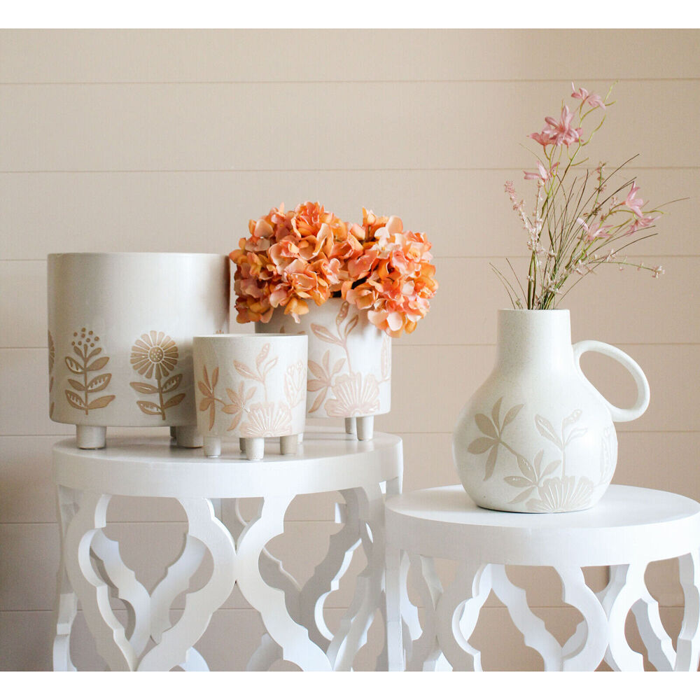 LVD Ceramic Tactile Planter Pot Summer Large 20.5x21.5cm White/Orange