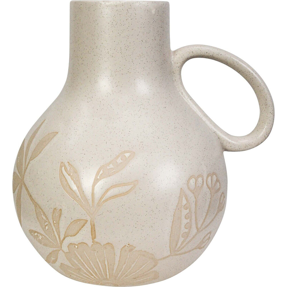 LVD Ceramic Glossy Summer Floral Decorative Urn Jar 21x25cm Natural