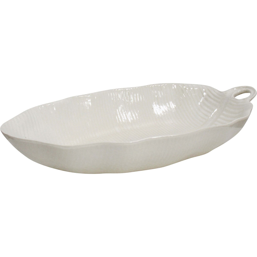 LVD Ceramic Banana Leaf Bowl Home Decor 40cm - Rustic Ivory