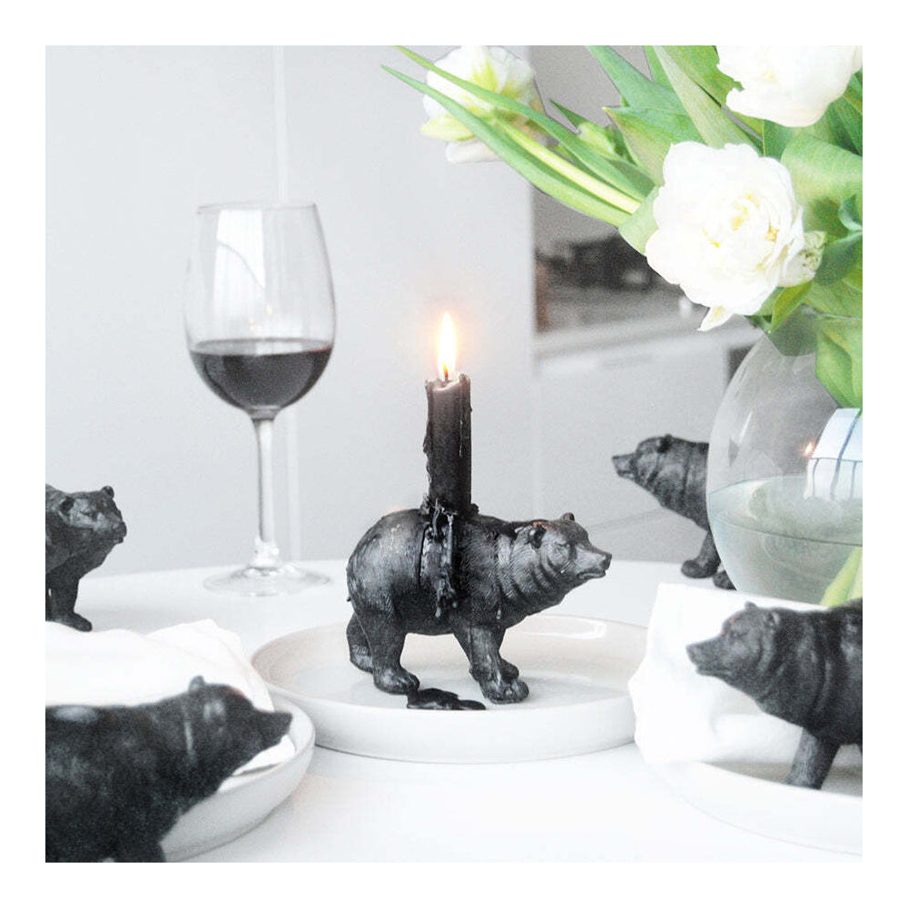 4PK White Moose Resin Bear Candle Holder Home Decor - Black