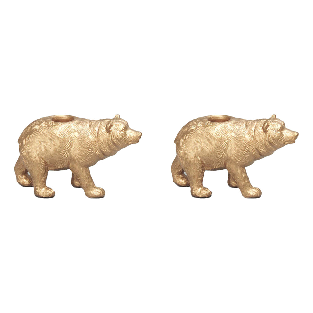 2PK White Moose Resin Bear Candle Holder Home Decor - Gold