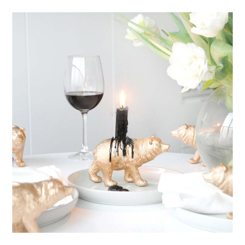 2PK White Moose Resin Bear Candle Holder Home Decor - Gold