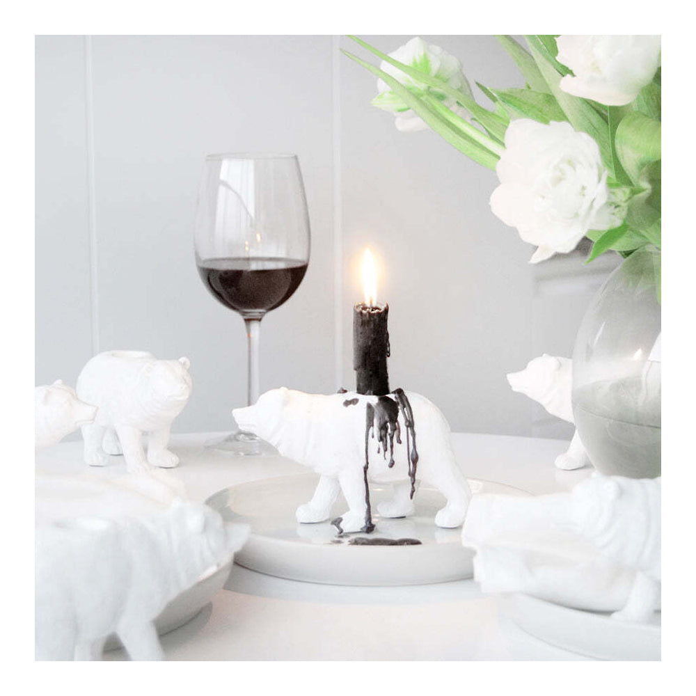 2PK White Moose Resin Bear Candle Holder Home Decor - White