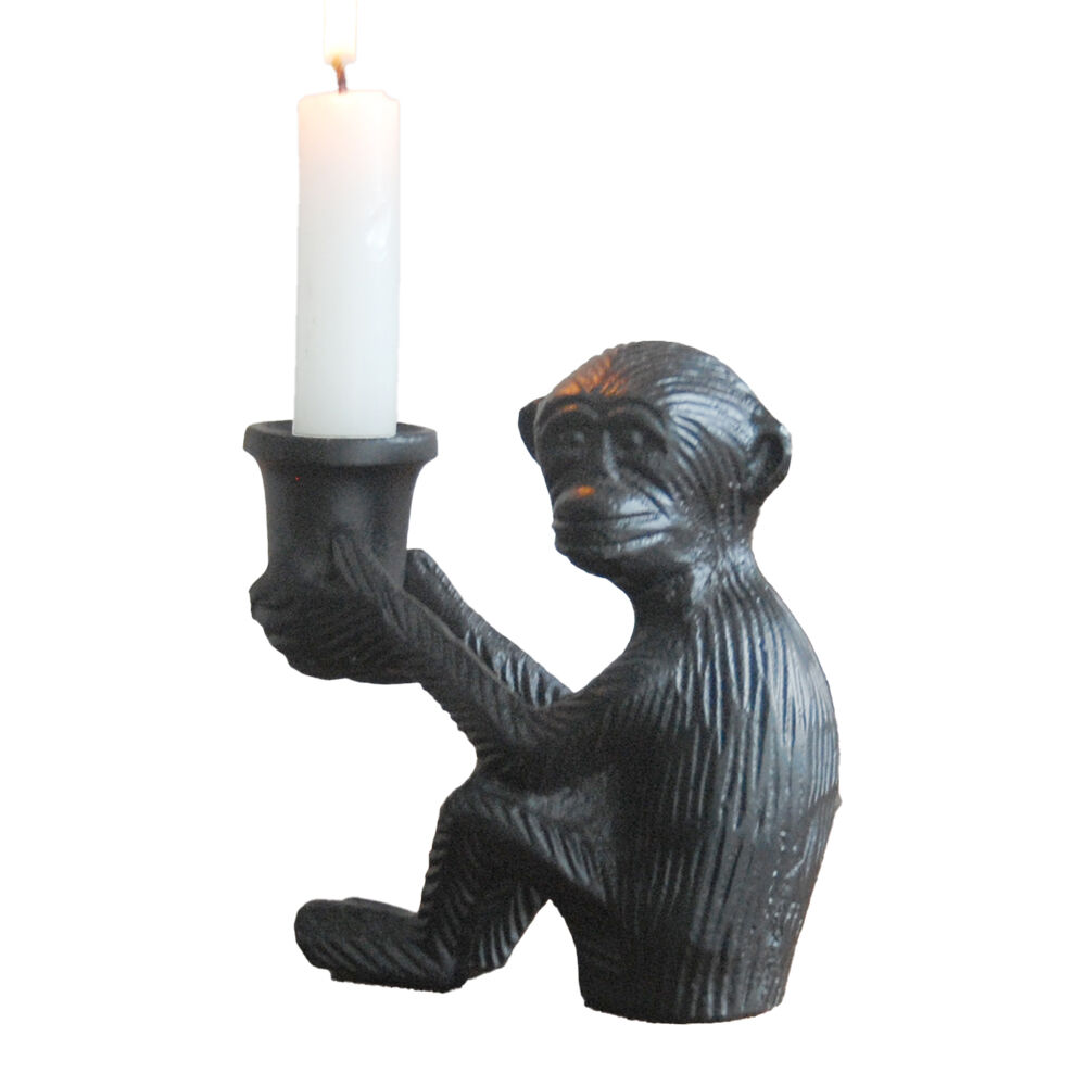 White Moose Monkey Home Decor Metal Candle Holder 13x12x5cm Black
