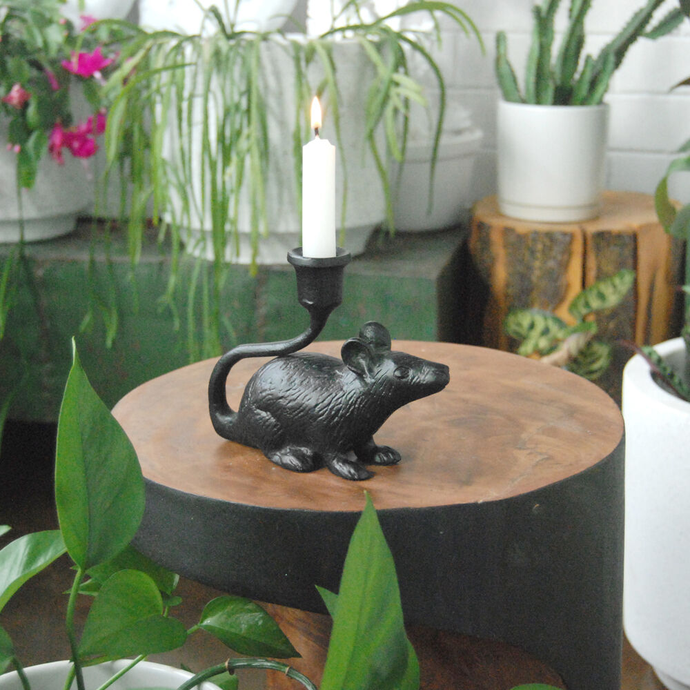 White Moose Mouse Home Decor Metal Candle Holder 17x13x6cm Black