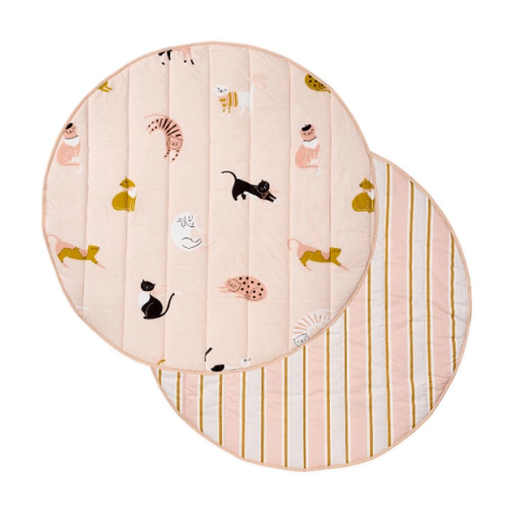 Linen House Kids 200GSM Cats n Bows Reversible Play Mat Round Cotton 120cm
