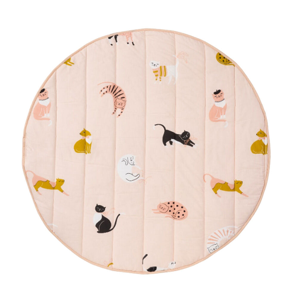 Linen House Kids 200GSM Cats n Bows Reversible Play Mat Round Cotton 120cm