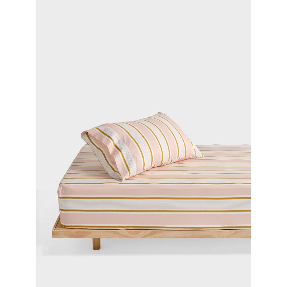 Linen House Kids 225TC Sailor Stripe Fitted Sheet/Pillowcase Set Pink