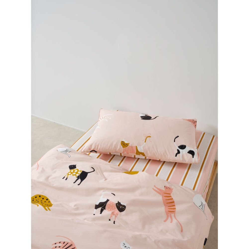 Linen House Kids 225TC Sailor Stripe Fitted Sheet/Pillowcase Set Pink