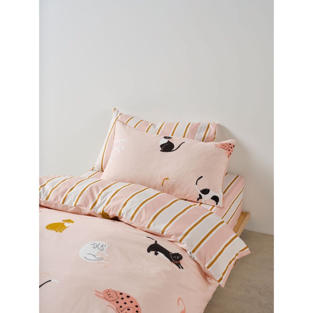 Linen House Kids 225TC Sailor Stripe Fitted Sheet/Pillowcase Set Pink