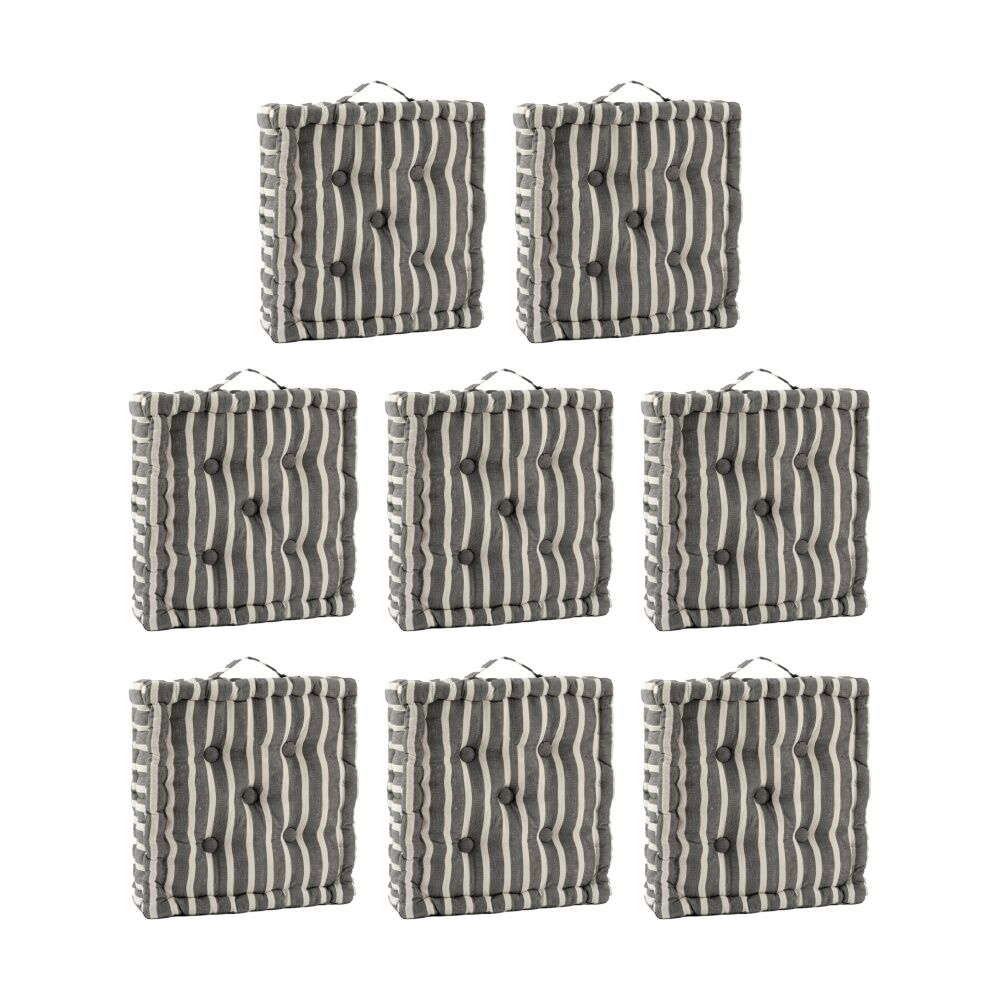 8PK CDSI Essential Box Cushion Stripe Recycled Cotton Polyester Grey 40x40x8cm