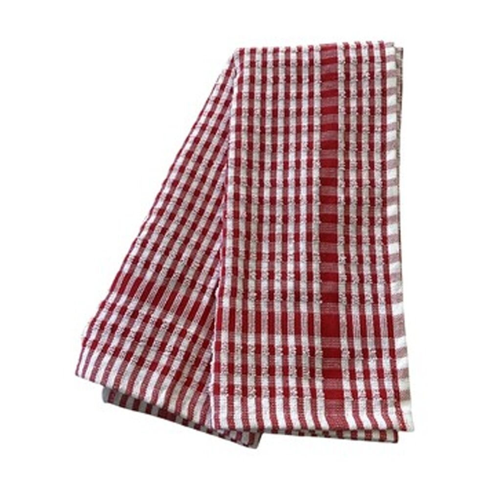6x2pc CDSI Essential Terry Towel Check Cotton Absorbent Durable Red 45x65cm