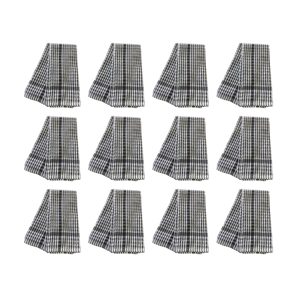 12x2pc CDSI Essential Terry Towel Check Cotton Durable Absorbent Grey 45x65cm