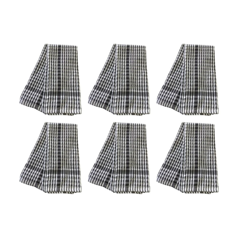 6x2pc CDSI Essential Terry Towel Check Cotton Durable Absorbent Grey 45x65cm
