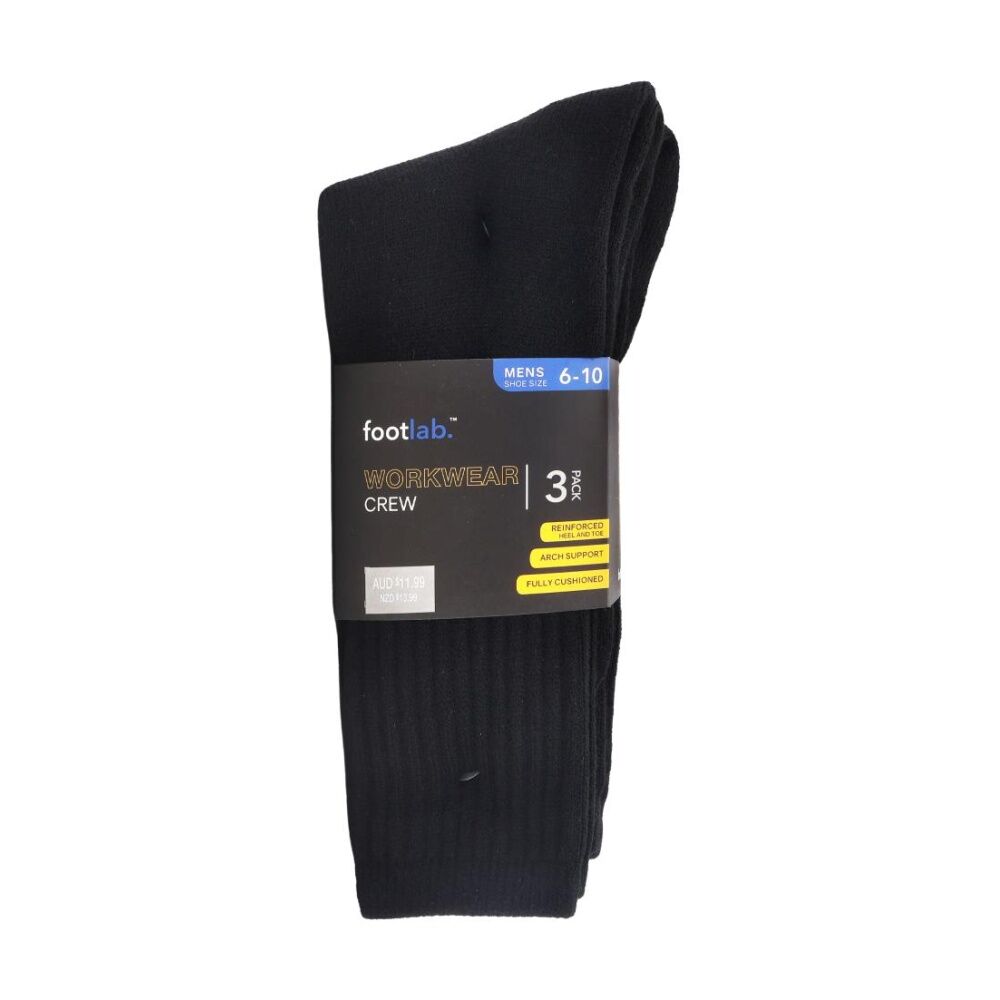 4x 3PK Footlab Mens Comfy Workwear Crew Socks Shoe Size 6-10 Black