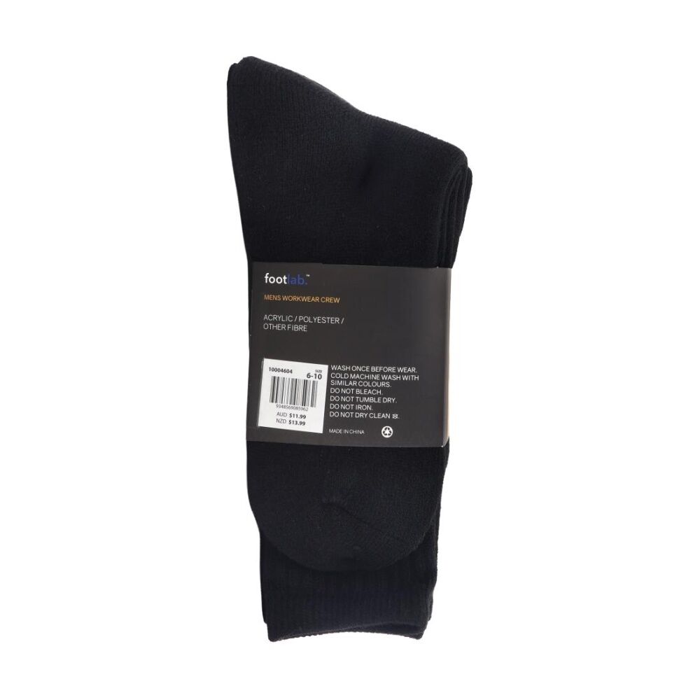 8x 3PK Footlab Mens Comfy Workwear Crew Socks Shoe Size 6-10 Black