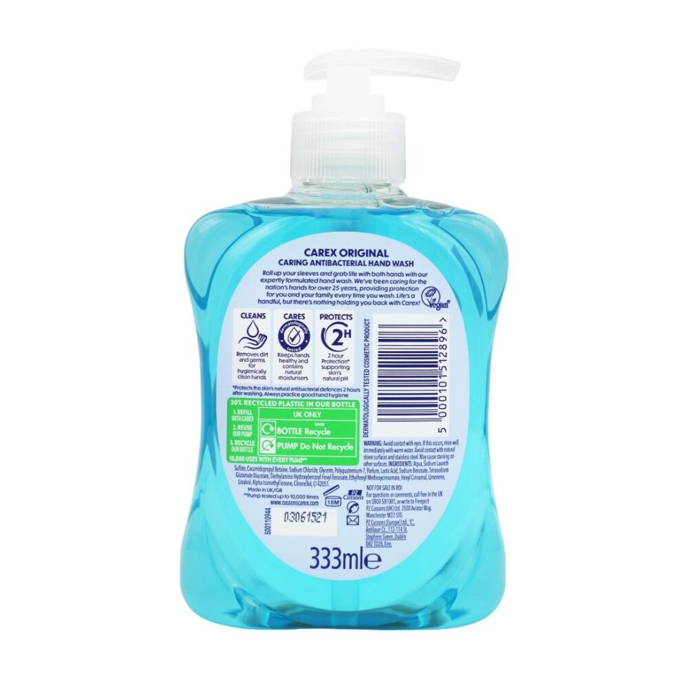 6PK Carex Hand Wash Original Antibacterial 2H Protection Pump Bottle 333ml