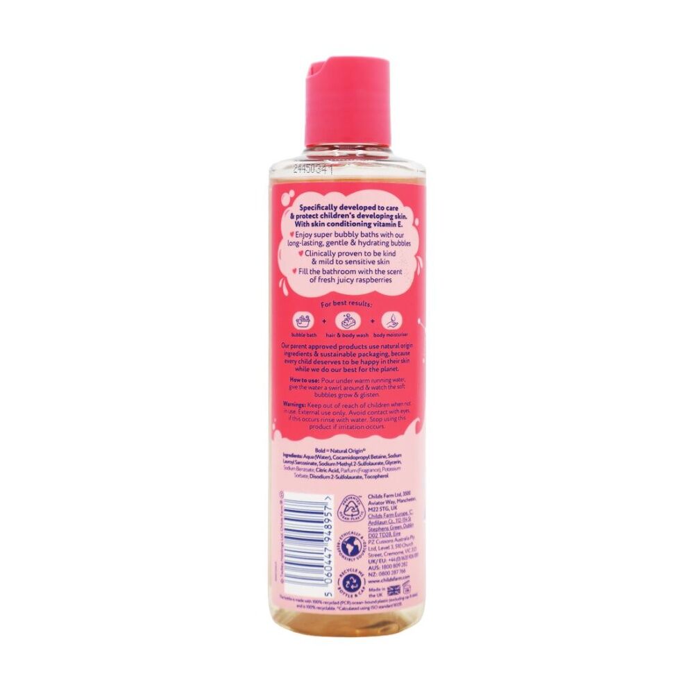 12PK Childs Farm Sensitive Skin Experts Bubble Bath Raspberry Scented 250ml