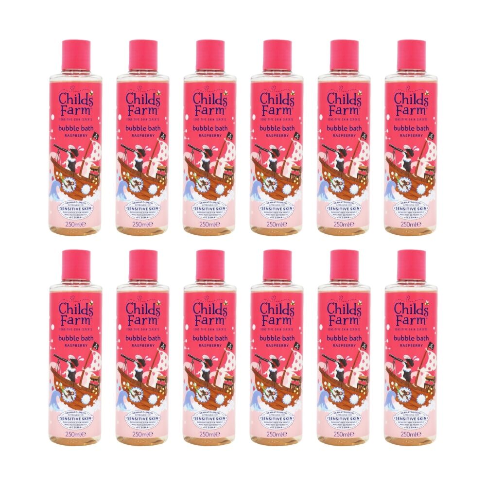 12PK Childs Farm Sensitive Skin Experts Bubble Bath Raspberry Scented 250ml