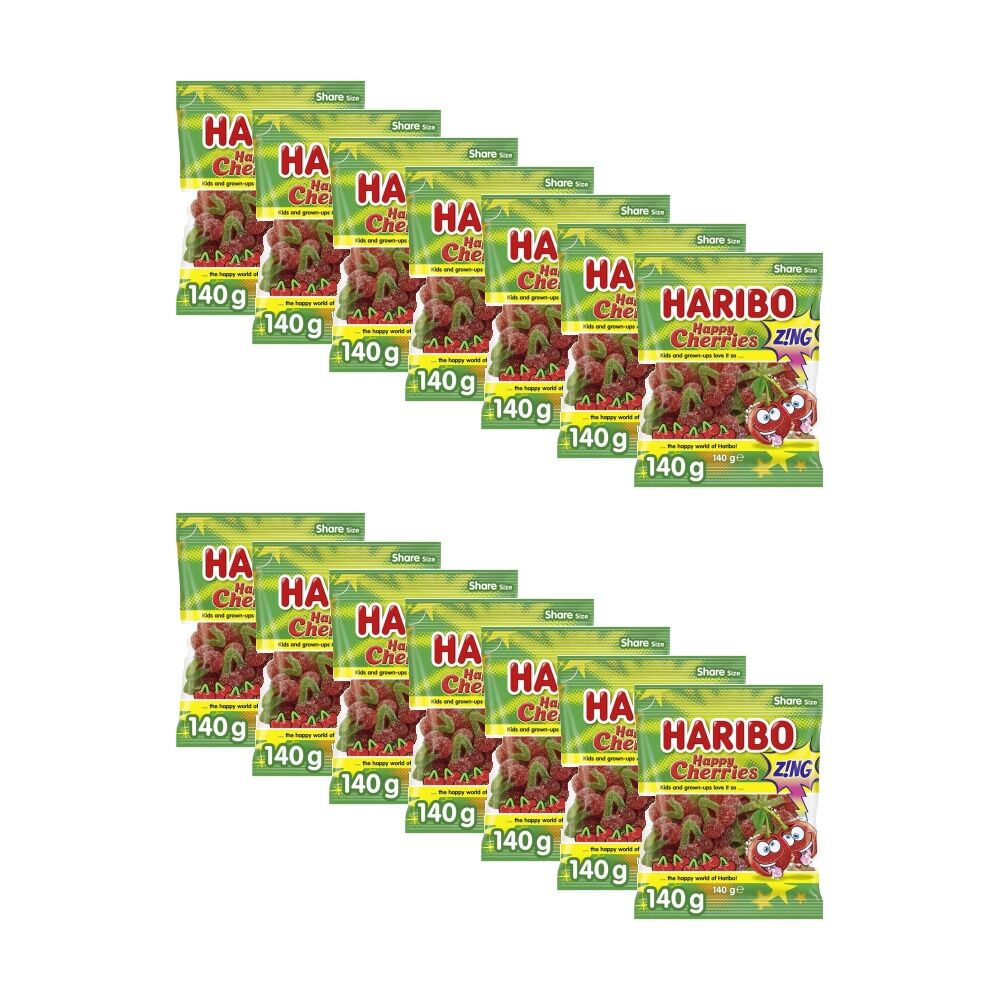 14PK Haribo Happycherries Sour 140g Fruit Flavour Lollies/Gummies