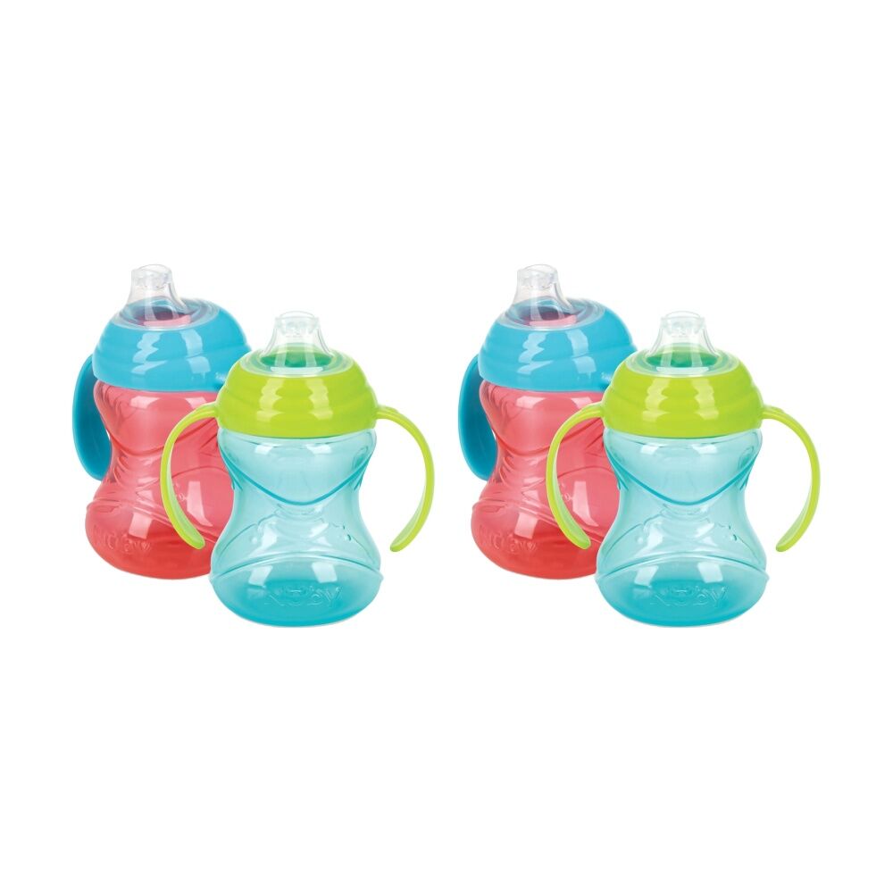 2x 2pc Nuby Clik-It Soft Spout Grip N Sip Toddler Cup 300ml Orange/Teal 4m+