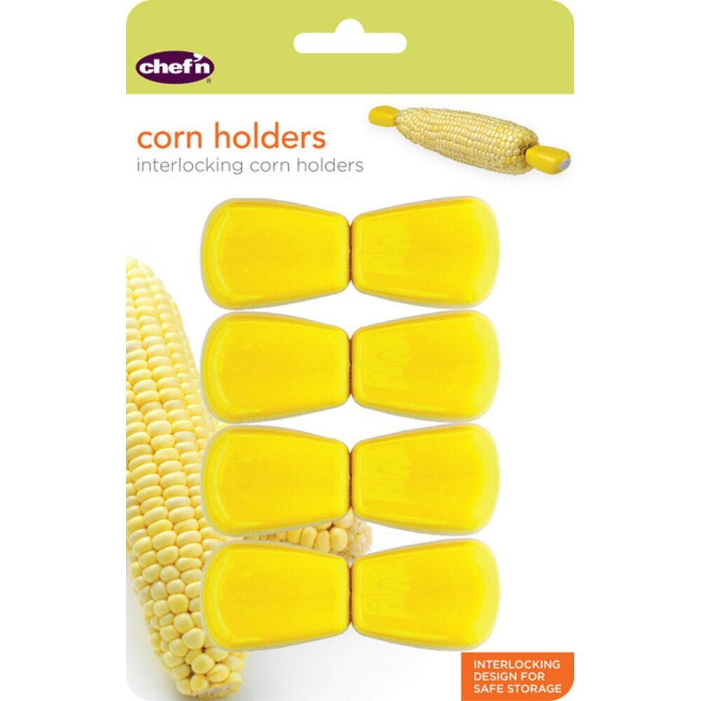 8pc Chef'n Corn Cob Holders Interlocking Yellow Durable Plastic Set
