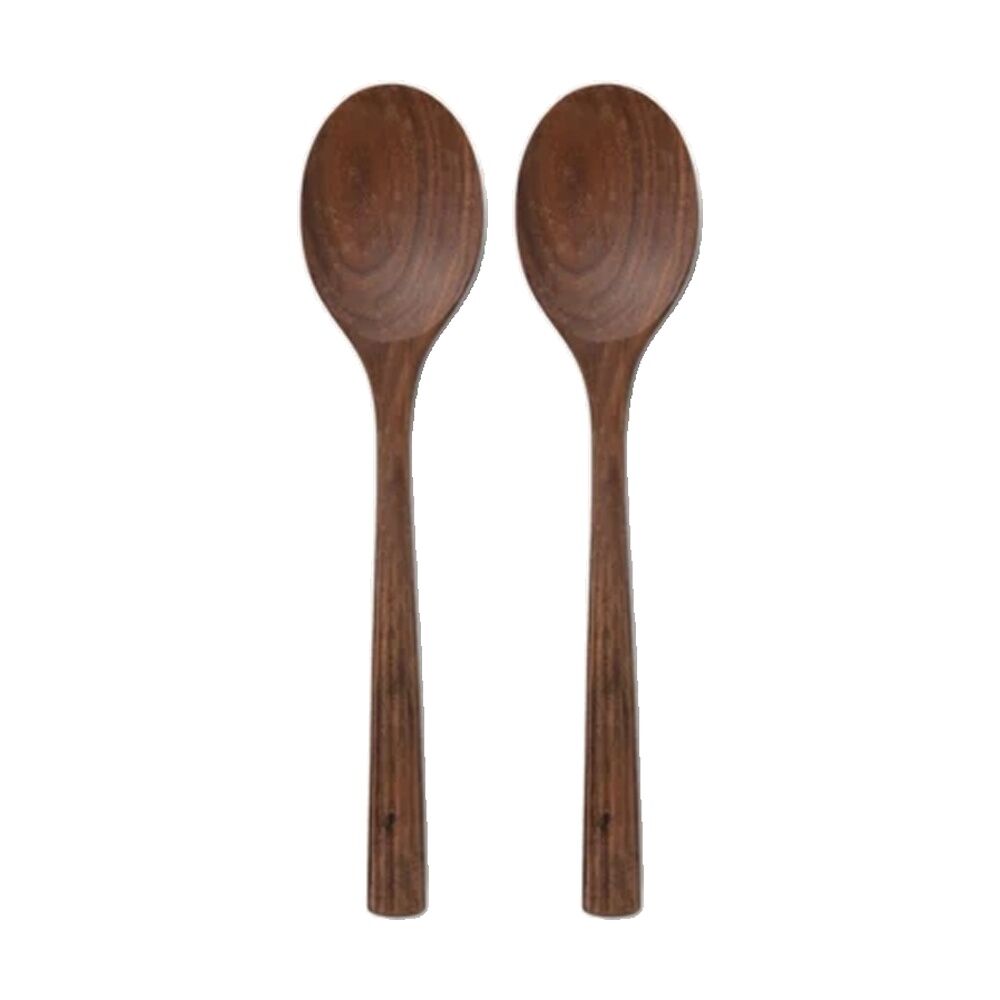 2PK Chef'n Walnut Wooden Cooking Spoon Solid Oiled Heat Resistant Brown