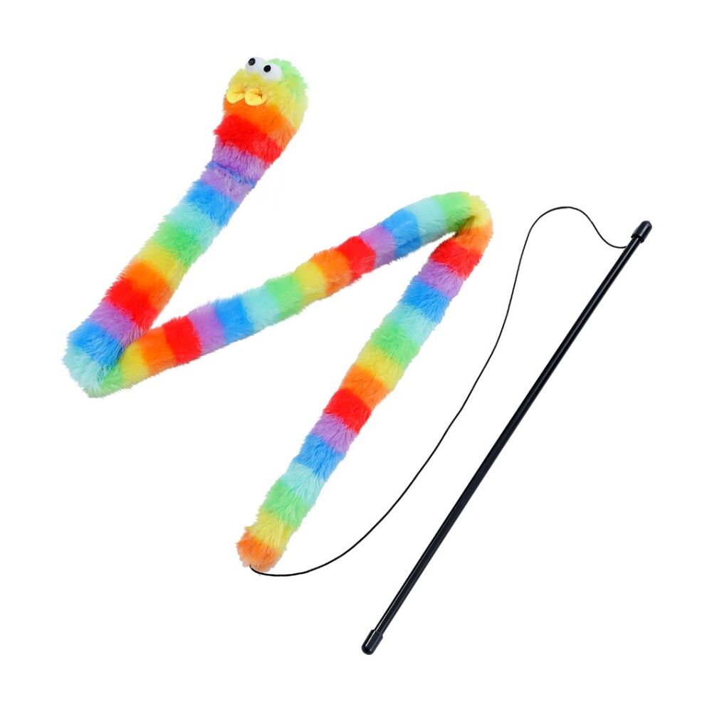12x Paws And Claws Cara Cat Rainbow Dangler Wand Plush Crinkle Toy 1.5m
