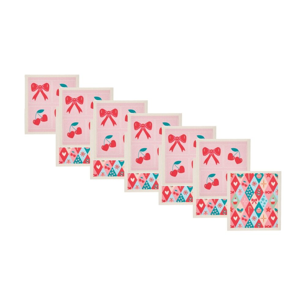 6x 2pc Annabel Trends Dish Cloths Christmas & Bows/Cherries 17x19cm