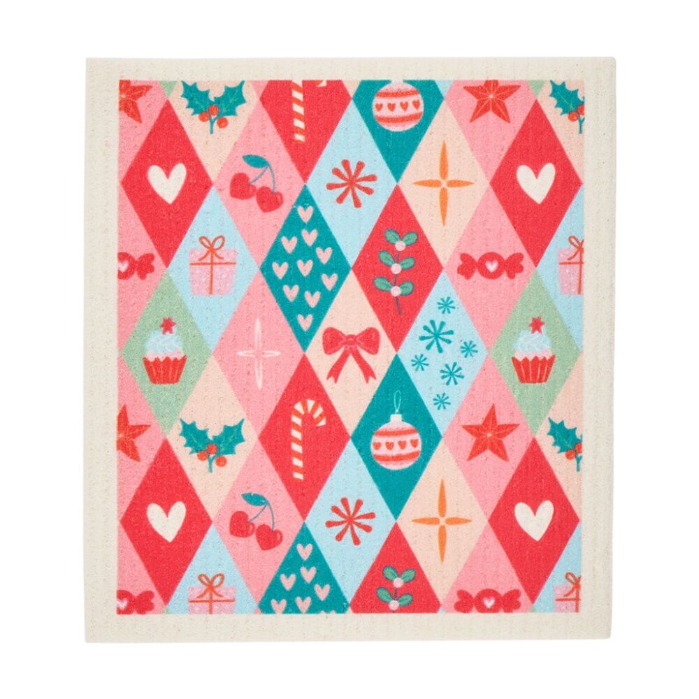 6x 2pc Annabel Trends Dish Cloths Christmas & Bows/Cherries 17x19cm