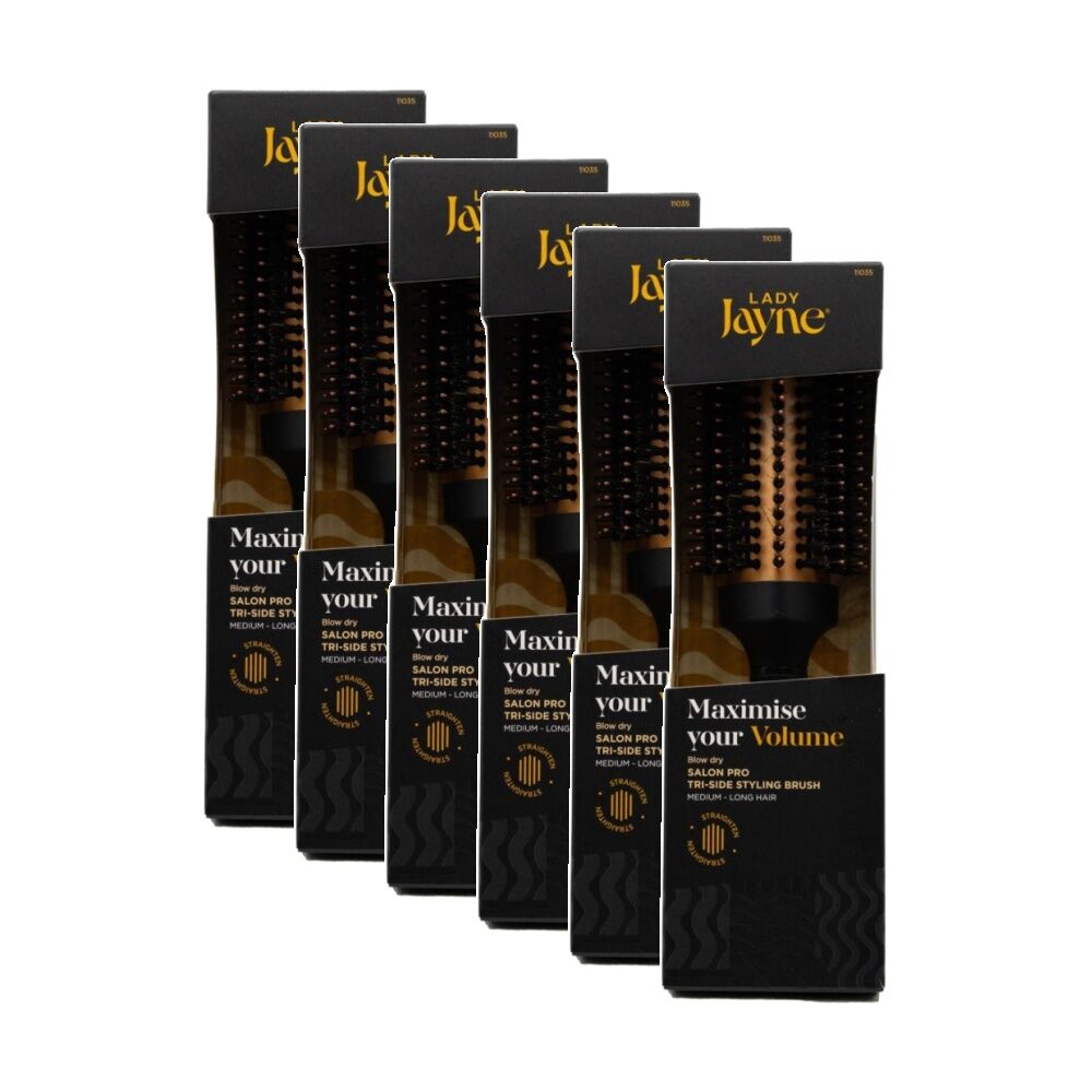 6PK Lady Jayne Tri-Side Styling Brush Volume For Medium - Long Hair Black