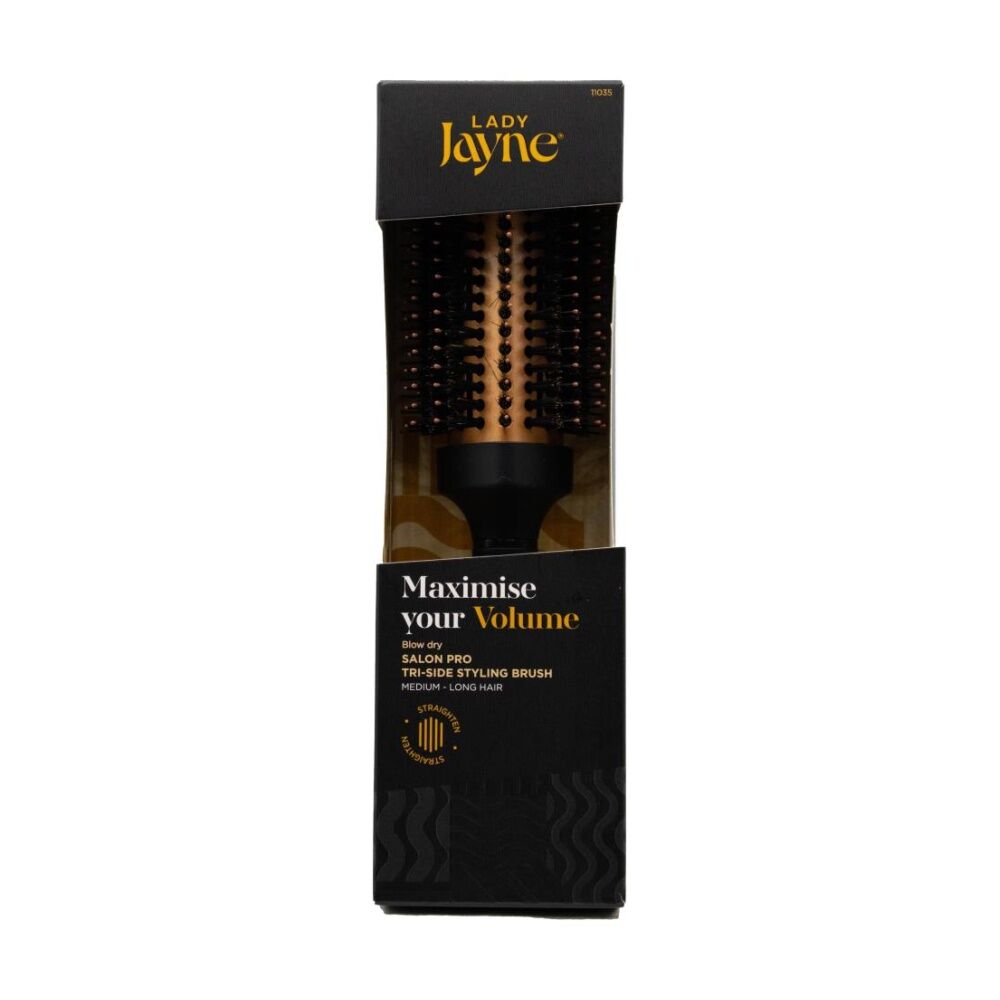 6PK Lady Jayne Tri-Side Styling Brush Volume For Medium - Long Hair Black