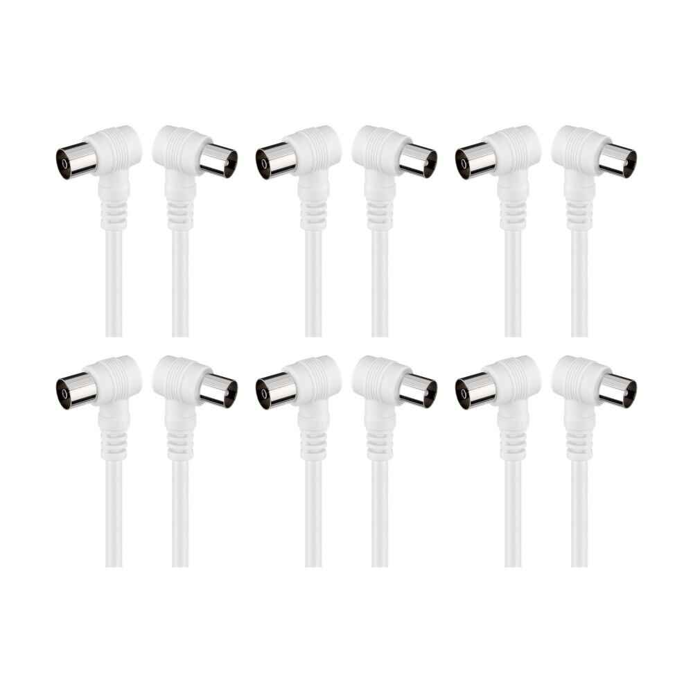 6PK Goobay Angled Antenna Cable <70 dB M/F 10M Double Shielded Coax - White