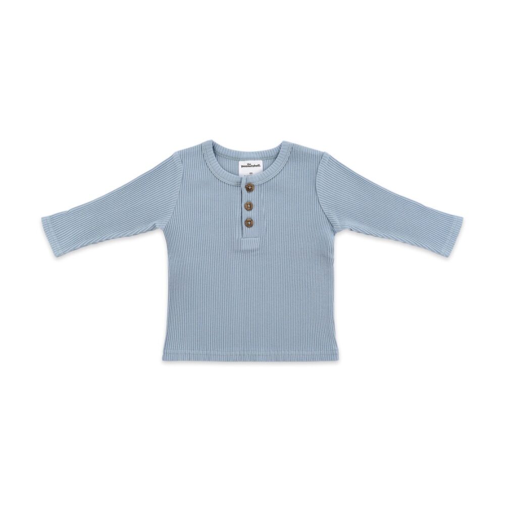 3pc The Peanutshell Baby Buttoned Top & Pant W/ Striped Bodysuit Ribbed Blue