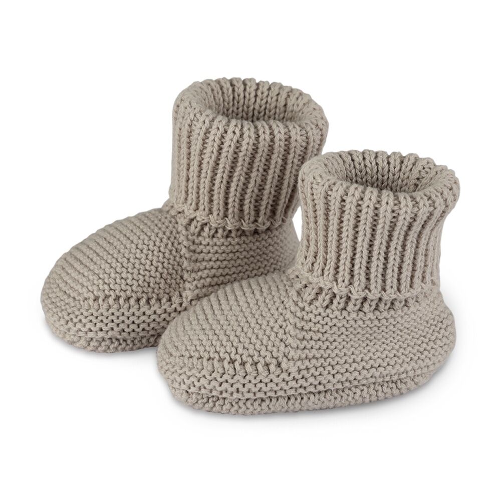 The Peanutshell Baby Knitted Booties Winter Warming Footwear Cotton Taupe