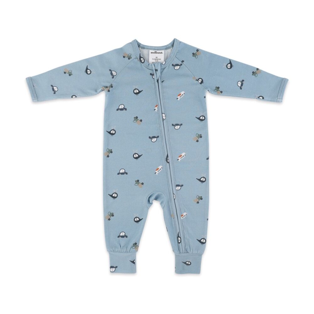3pc The Peanutshell Baby Footed & Footless Vehicles Romper W/ Bodysuit Navy