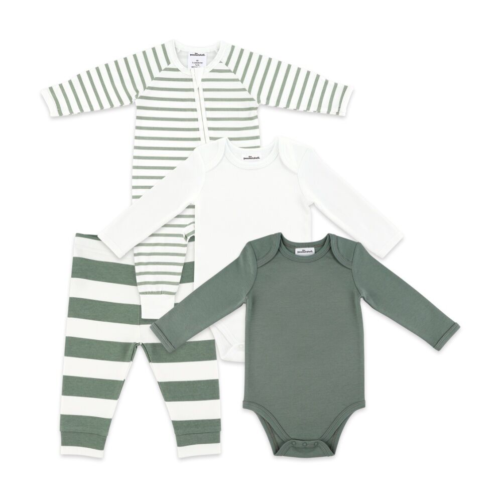 4pc The Peanutshell Baby Long Sleeve Bodysuits & Romper W/ Leggings Green