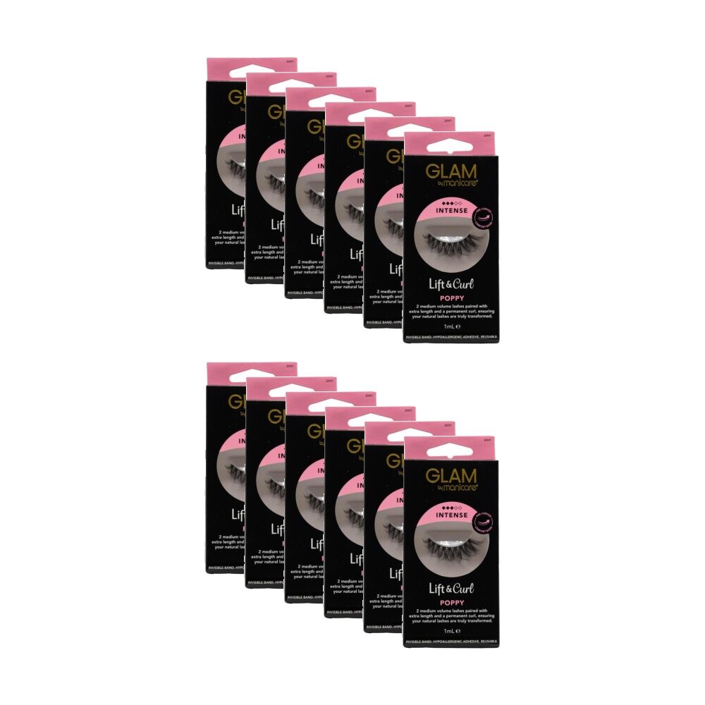 12PK Manicare Glam Lift & Curl 2 Wispy Lashes W/ Comfort Band 1ml Intense Poppy