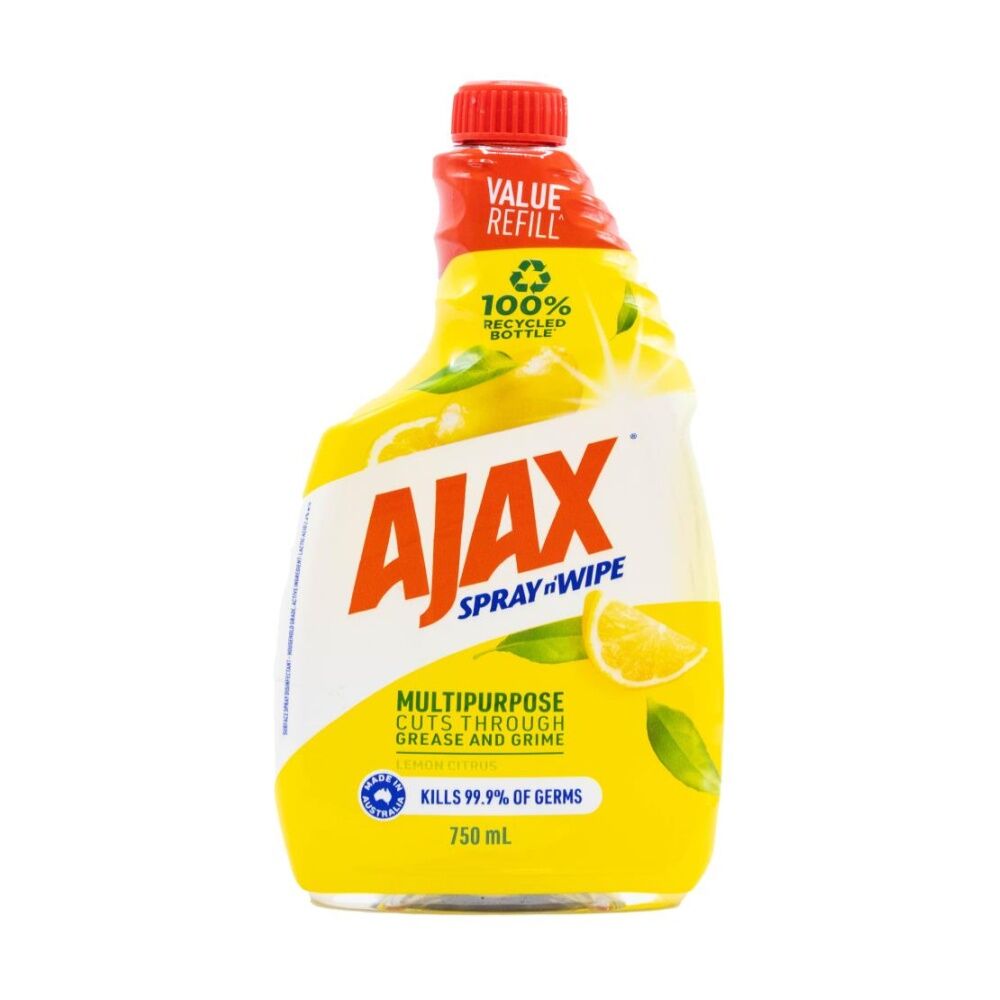 8PK Ajax Spray & Wipe Multi-Purpose Cleaning Refill Bottle 750mL Lemon Citrus