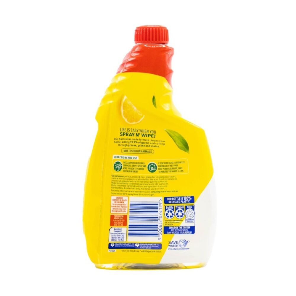 8PK Ajax Spray & Wipe Multi-Purpose Cleaning Refill Bottle 750mL Lemon Citrus