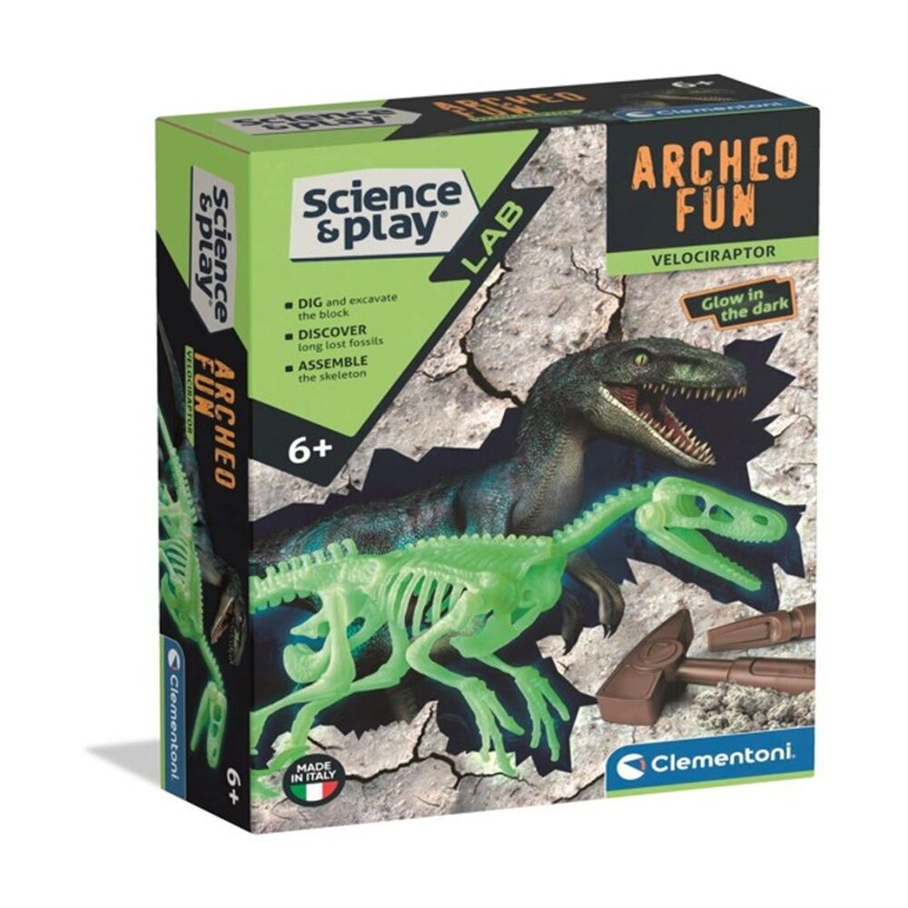 Clementoni Science & Play Dig Kit Velociraptor Glow Skeleton 6y+