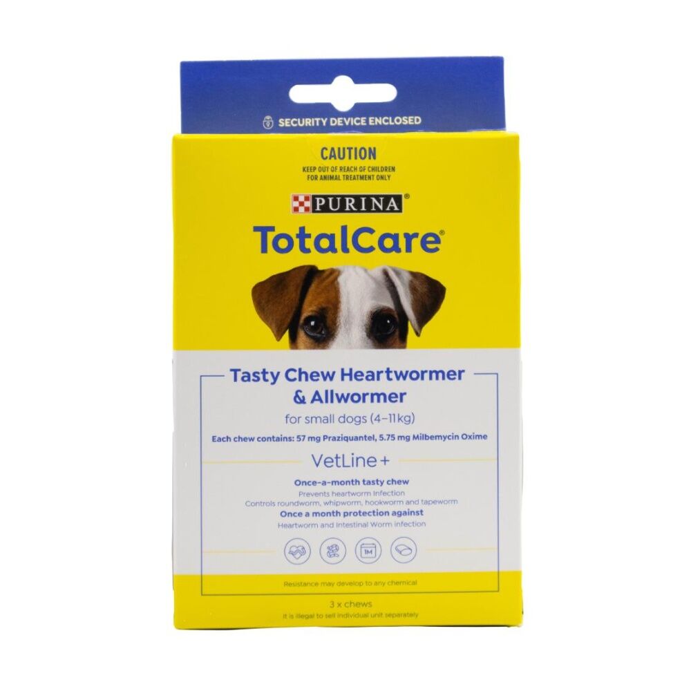 6x 3pc Purina Total Care Tasty Chews Heartwormer & Allwormer For Dogs S 4-11kg