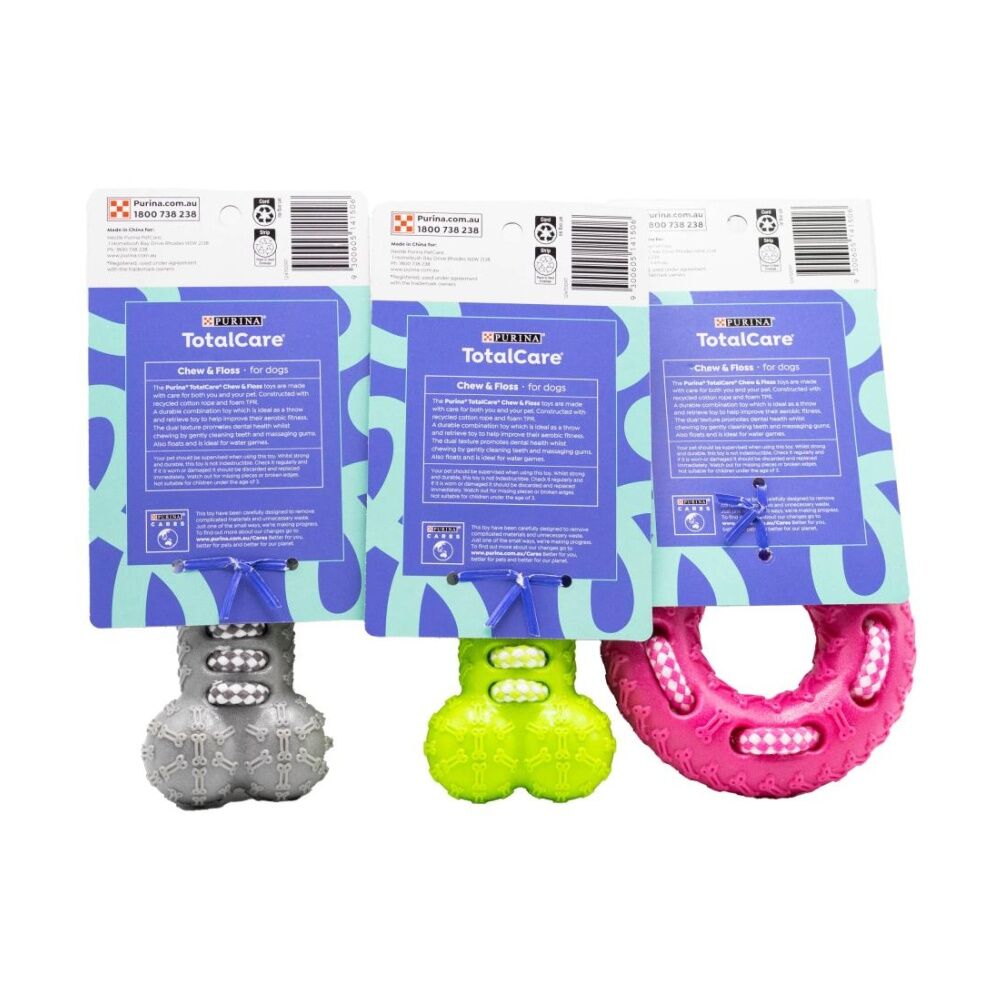 6PK Purina Total Care Chew And Floss Soft Rubber Dog Toy Assorted
