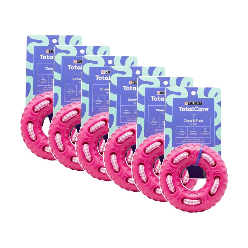 6PK Purina Total Care Chew And Floss Soft Rubber Dog Toy Assorted